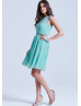 Blue Chiffon Slit Back Short Prom Dress